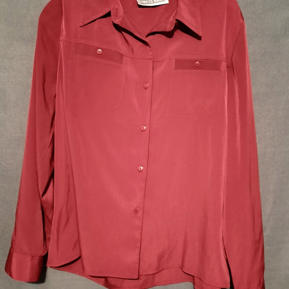 Womens Dress Barn Red Long Sleeve Top Blouse Button Down Polyester XL